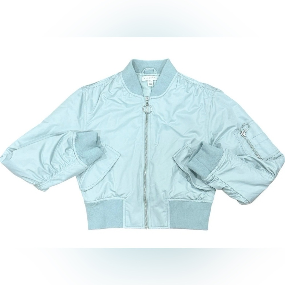 Topshop Women's Blue Bomber Jacket Full Zip Pockets Casual Size 4